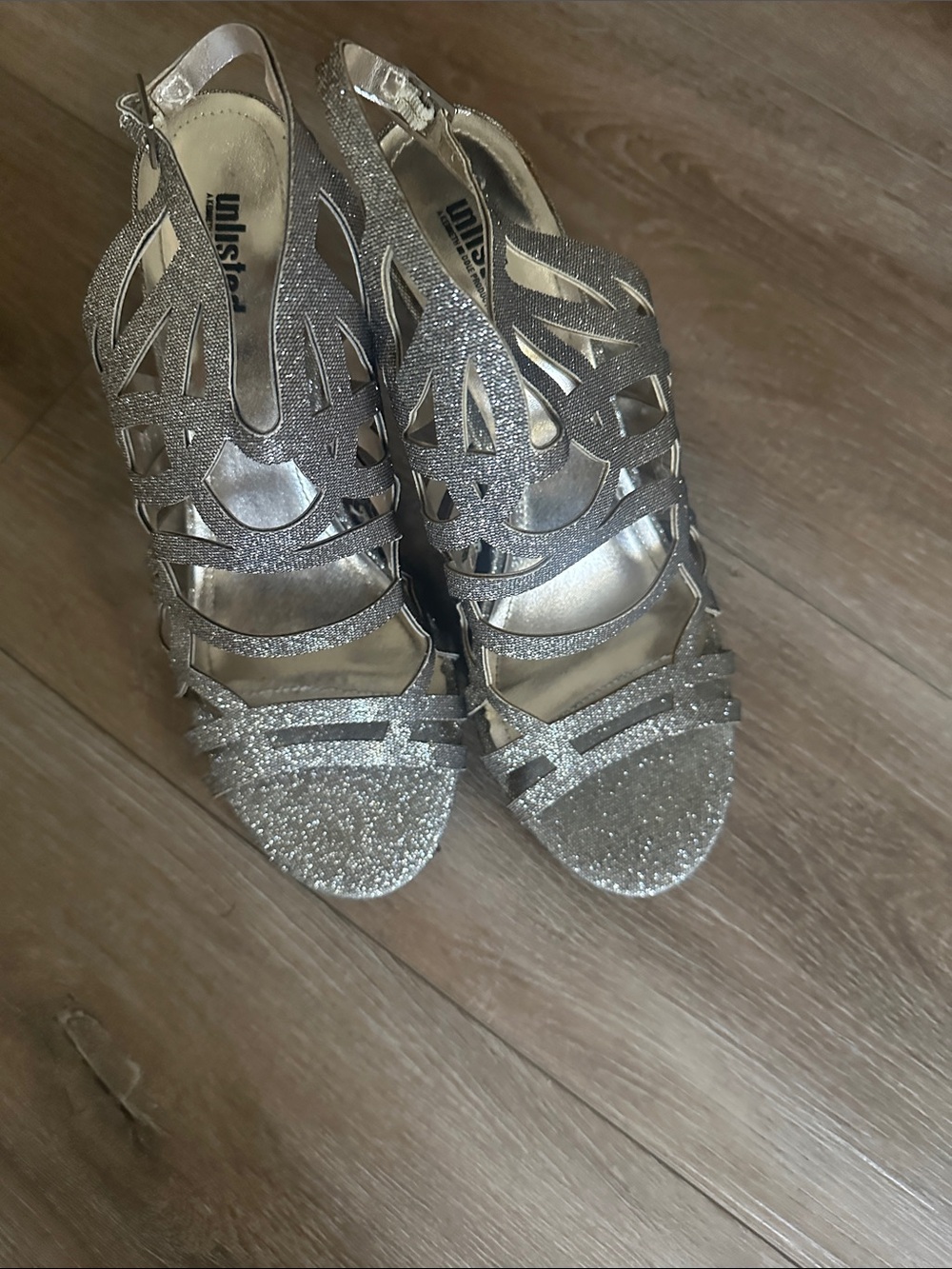 Unlisted Silver/Gold Glitter Cutout Heeled Sandals